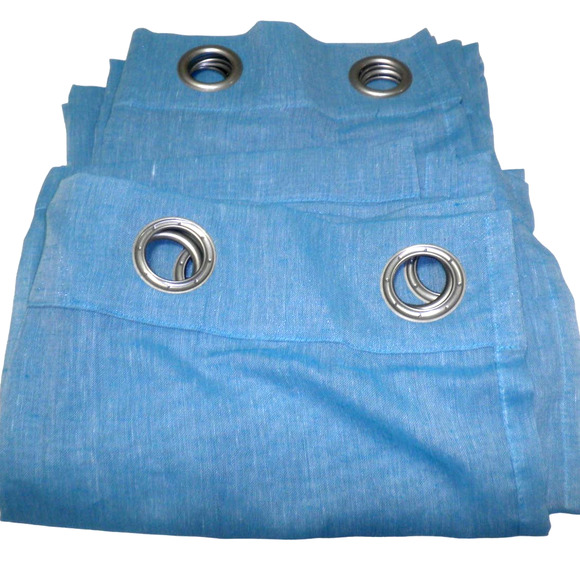 Turquoise Weave Sheer Curtains, 2 Panels @ 52"W x 84"L - Picture 6 of 10